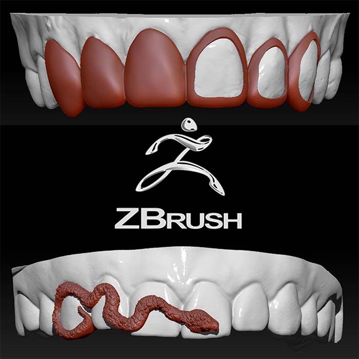 ZBrush screen showing a custom gold grillz design